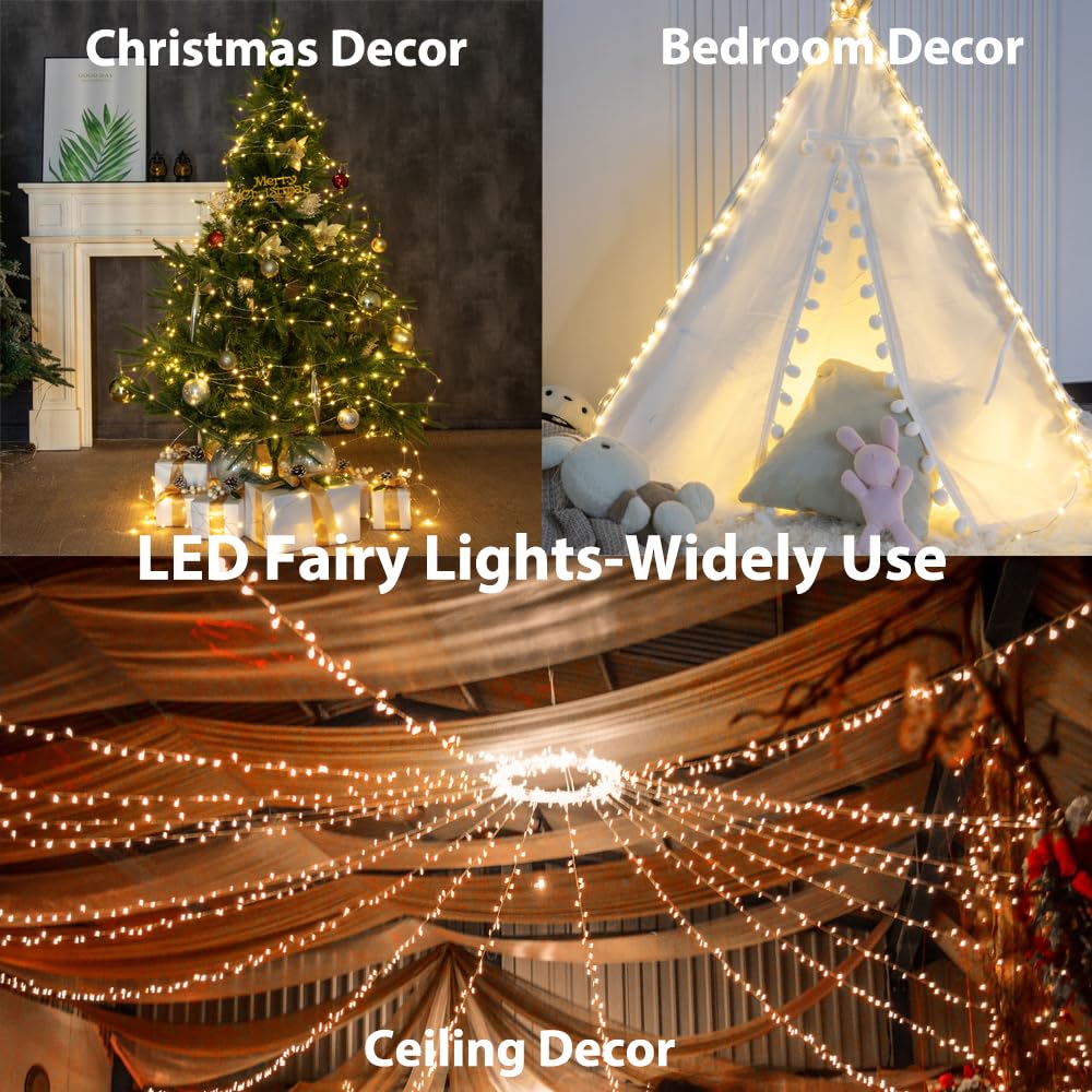 Pcores 525Ft Warm White Fairy Lights, 1600 Leds, Waterproof, Remote-Controlled, Indoor & Outdoor Decor