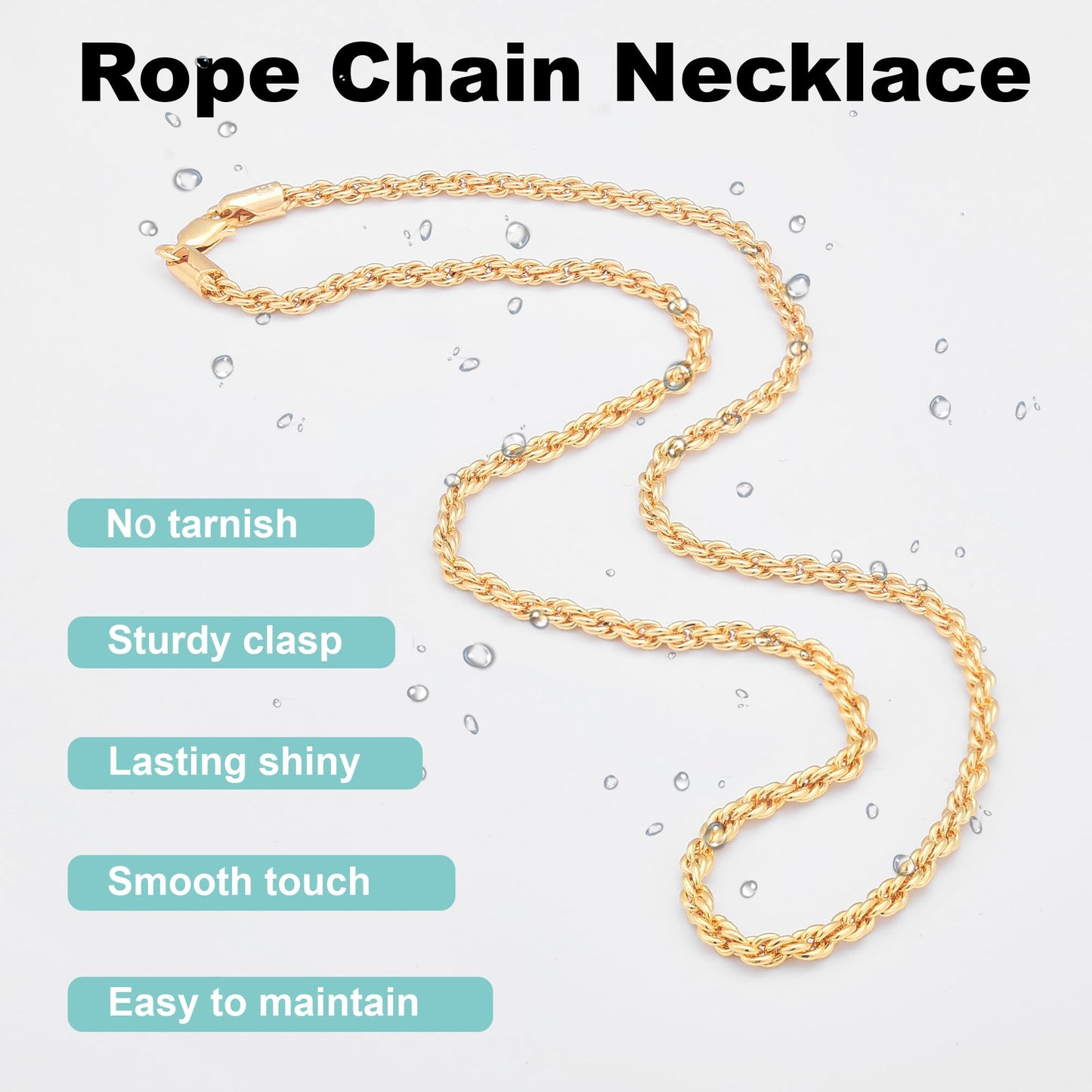 Waitsoul 925 Sterling Silver Rope Chain Lobster Clasp 2.5mm Gold Plated Chain Necklace for Men Women Necklace Chain 18 Inch