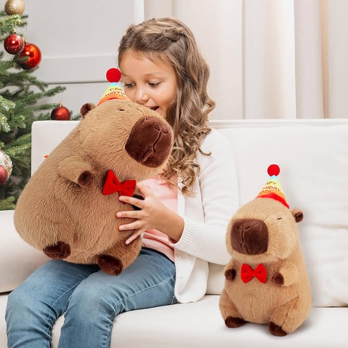 Achwishap Capybara Plush,Cute Plushies Capybara Stuffed Animal,Capybaras Plush Toys,Kawaii Plushie Stuffed Toy with Birthday Hat Plushie Gift for Kids Adults Birthday(Capybara with Birthdays Hat,12”)