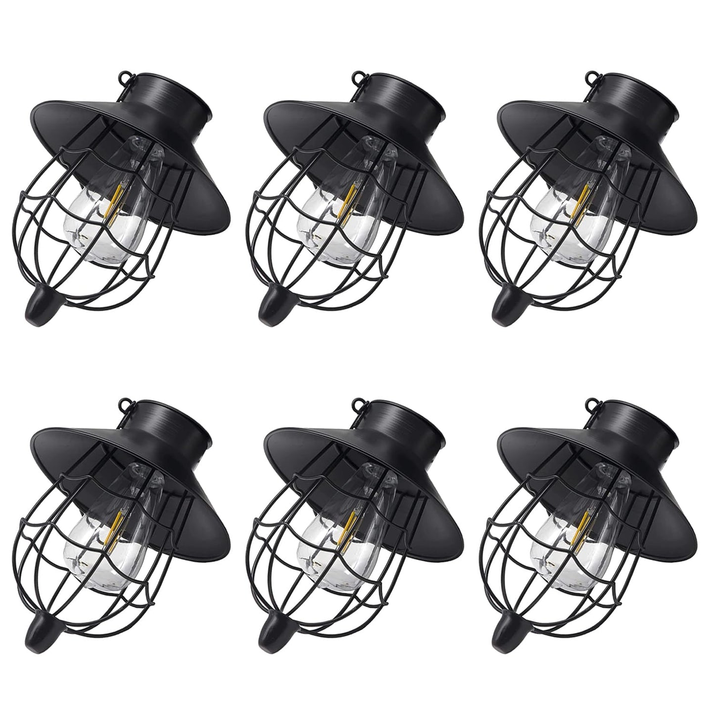 YAKii Solar Lanterns 6 Pack, Waterproof Metal Lamp, Warm White Light, Black, Model LP107-6, for Yard Garden Pathway Patio Porch