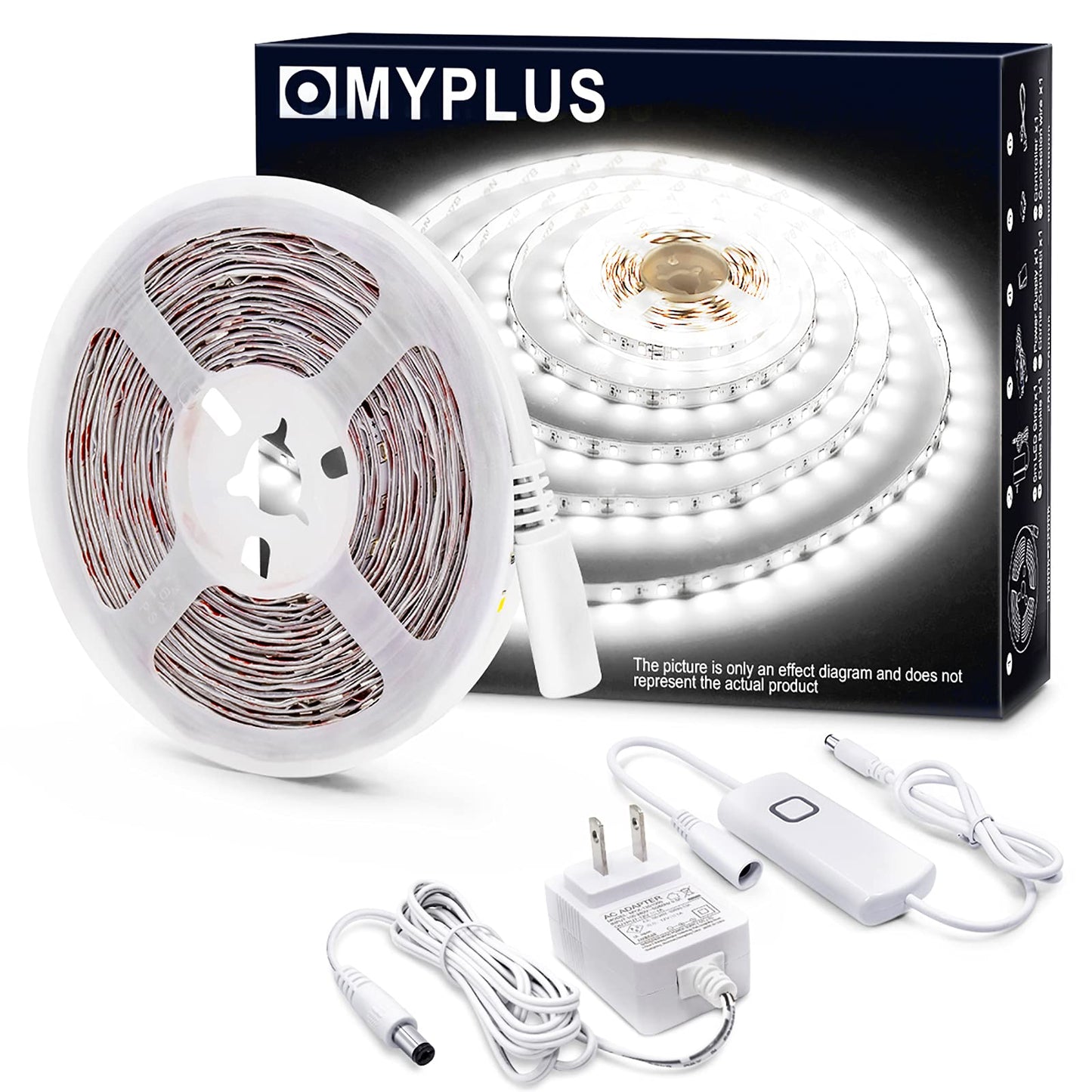 MYPLUS LED Strip Lights, 16.4ft Cold White 6000K, Dimmable 700 Lumen, 300 LEDs, Flexible for Vanity Mirror, Under Cabinet, Kitchen