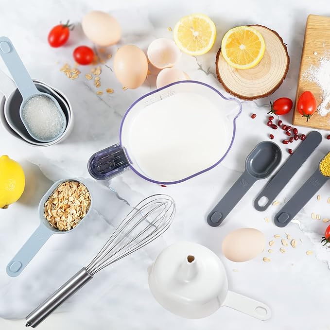 12-Piece Measuring Cups and Spoons Set with Flour Duster and Whisk, BPA-Free, Dishwasher Safe Kitchen Gadgets for Cooking & Baking