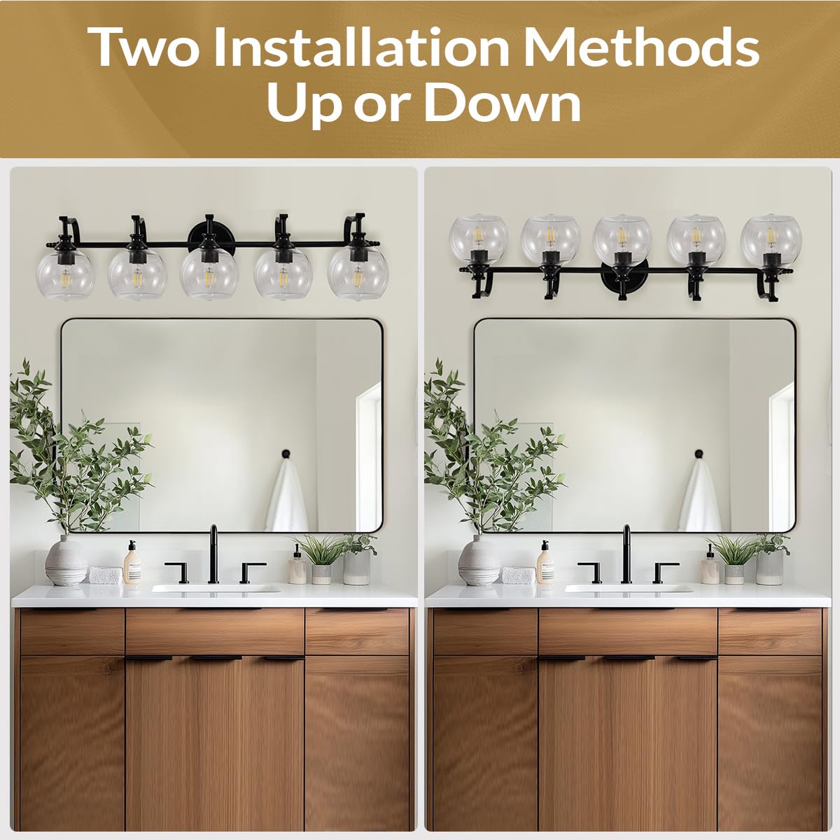 Andy Star Black Vanity Light  5-Light Bathroom Light Fixture  35 Large Bathroom Lighting Over Mirror  Industrial Wall Sconce  Perfect For Big Bathrooms  Double Vanities  Long-Length Elegant Design