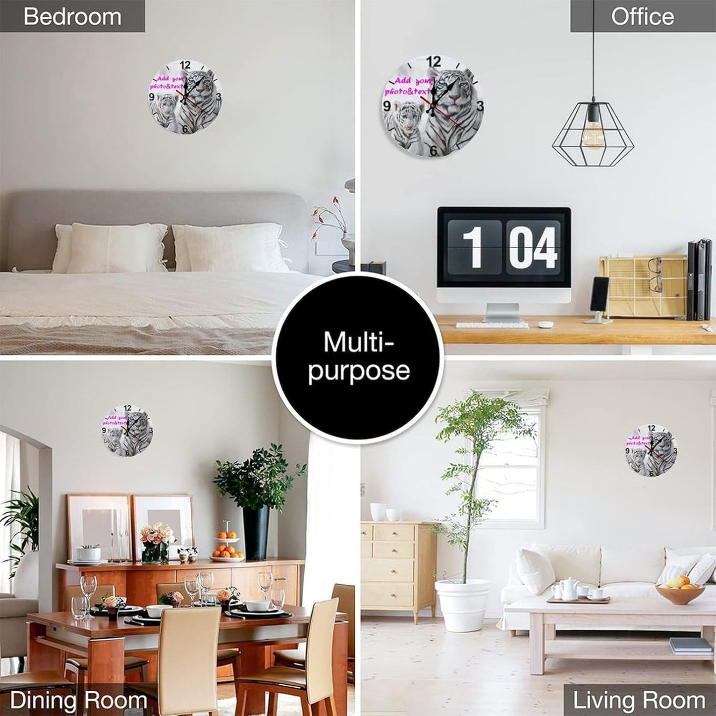 Custom Wall Clock,Personalized Wood Clock add Your Photo/Text,Customizable Silent Round Decoration for Kitchen Bathroom 10inch1 style3