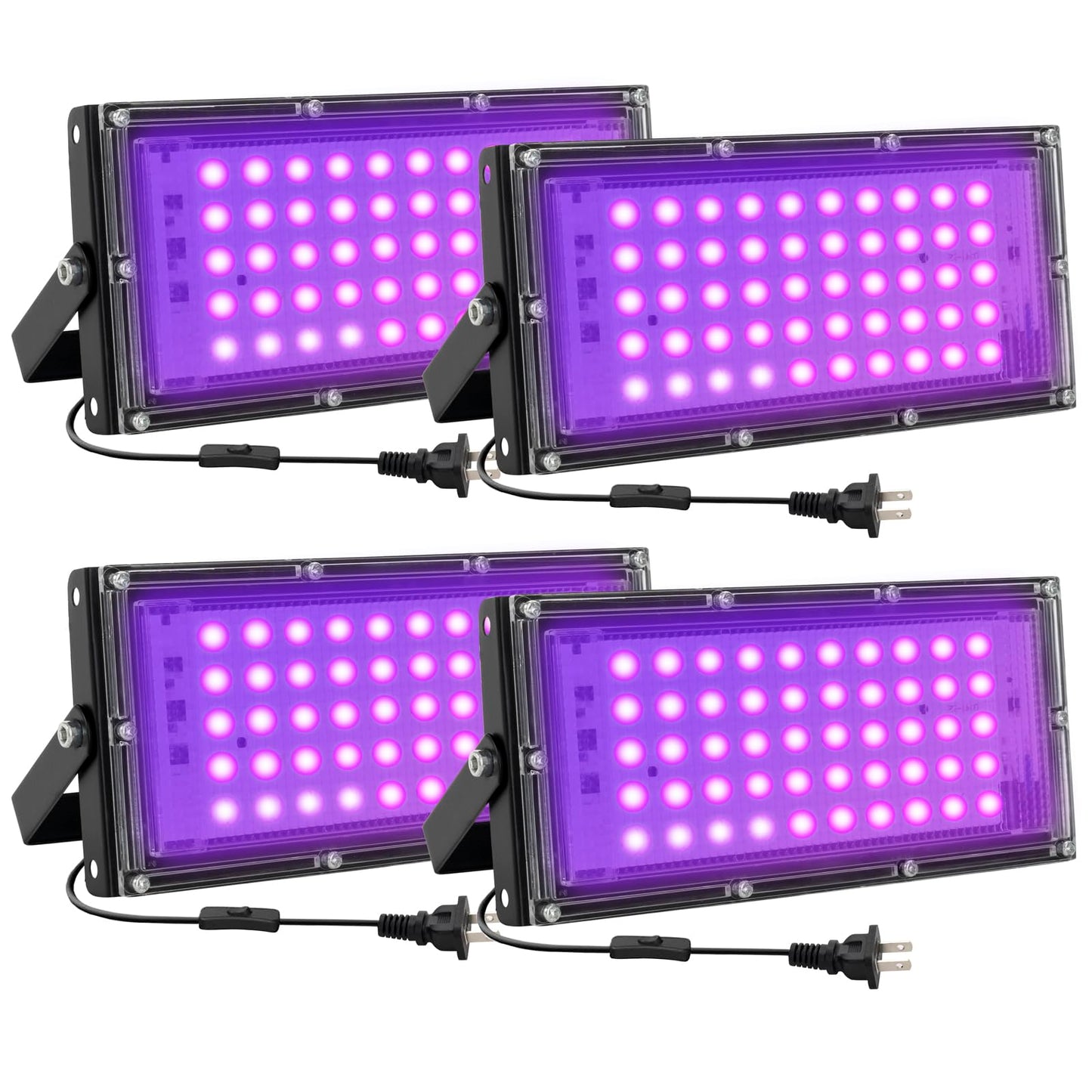 Waygor 50W LED Black Lights, IP65 Waterproof UV Floodlight, 395nm, Purple, Model WG-UV50-4P, 4 Pack