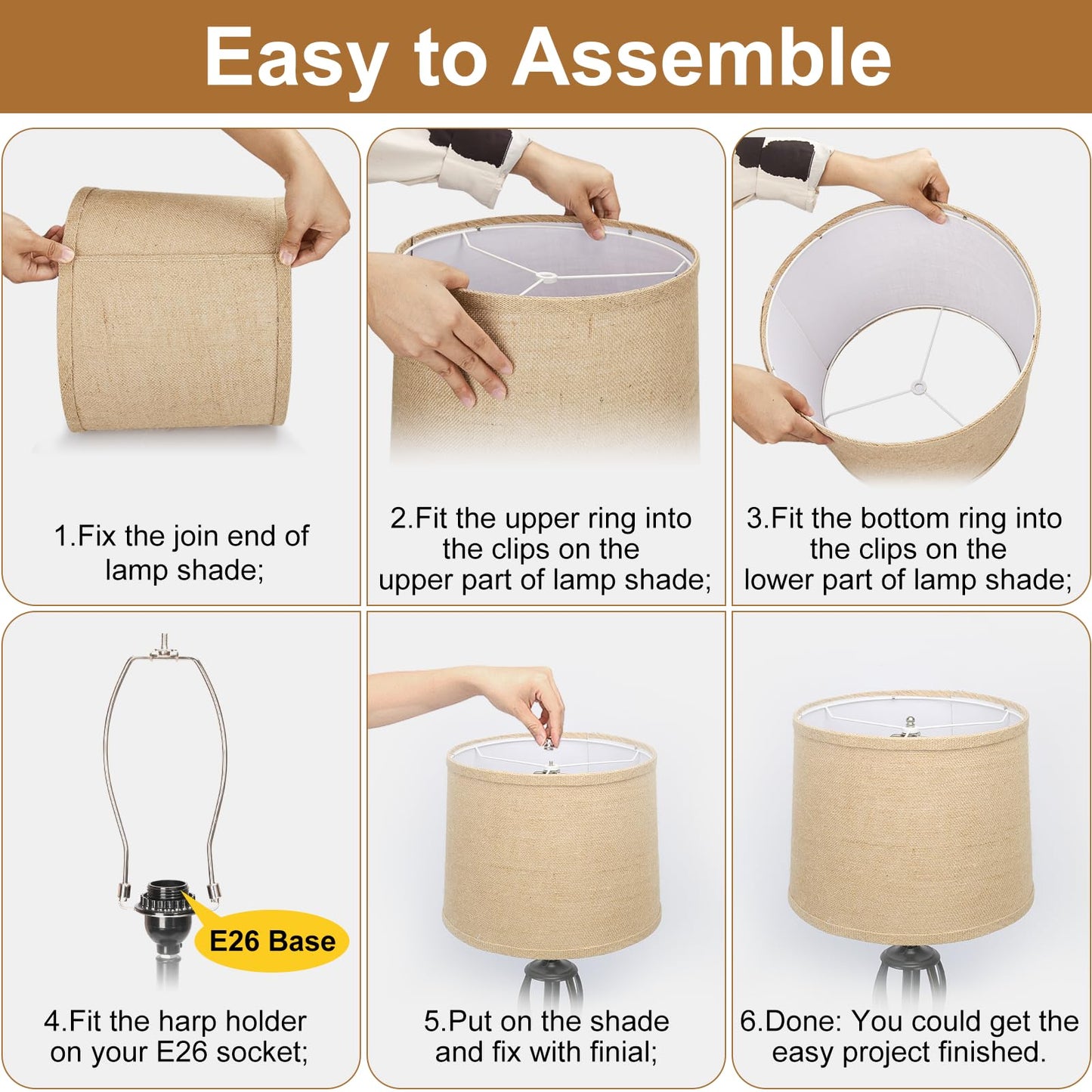 Seaside Village Burlap Lampshades Set of 2, 11.6in Top x 12.6in Bottom x 9.8in High, Brown, Spider Fitter, Hand