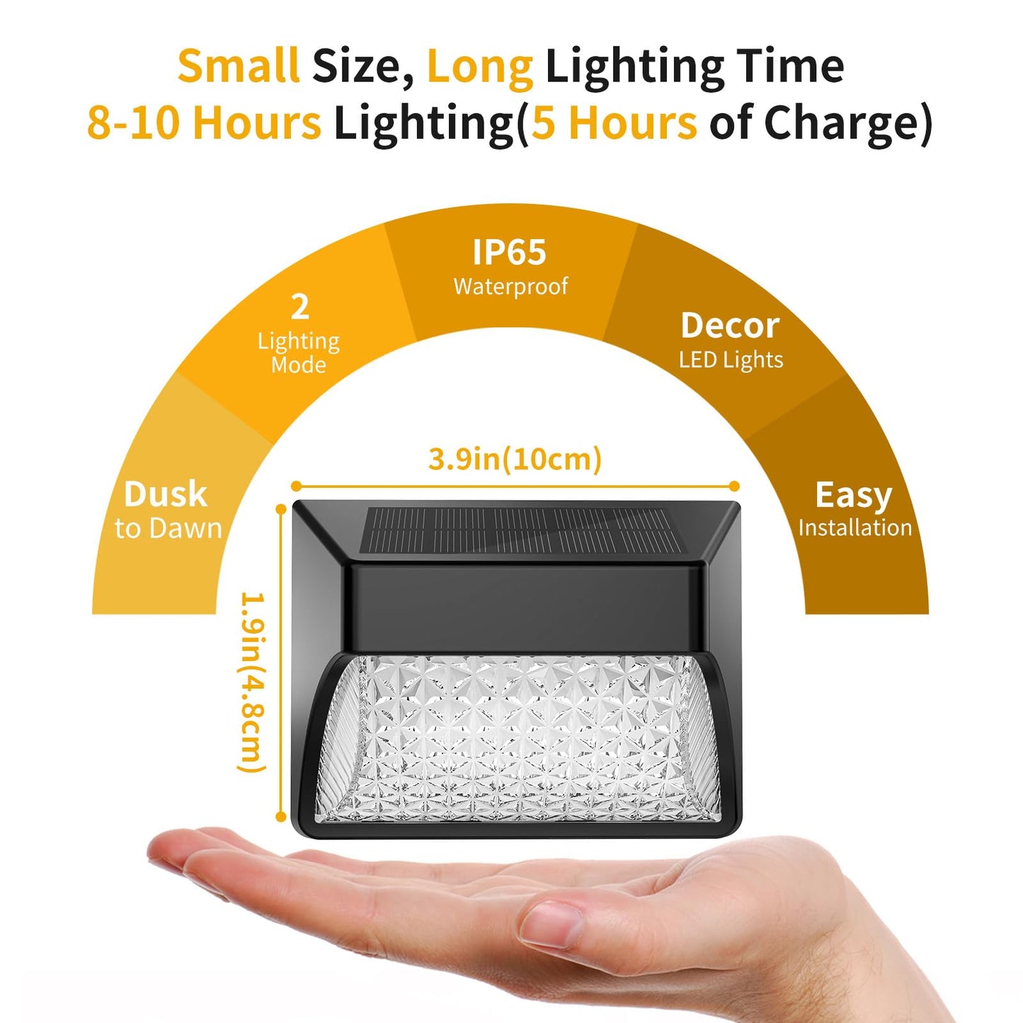 NACINIC Solar Fence Deck Lights, 8 Pack, Waterproof, Dusk to Dawn, Warm White/Cool White, Medium, Black