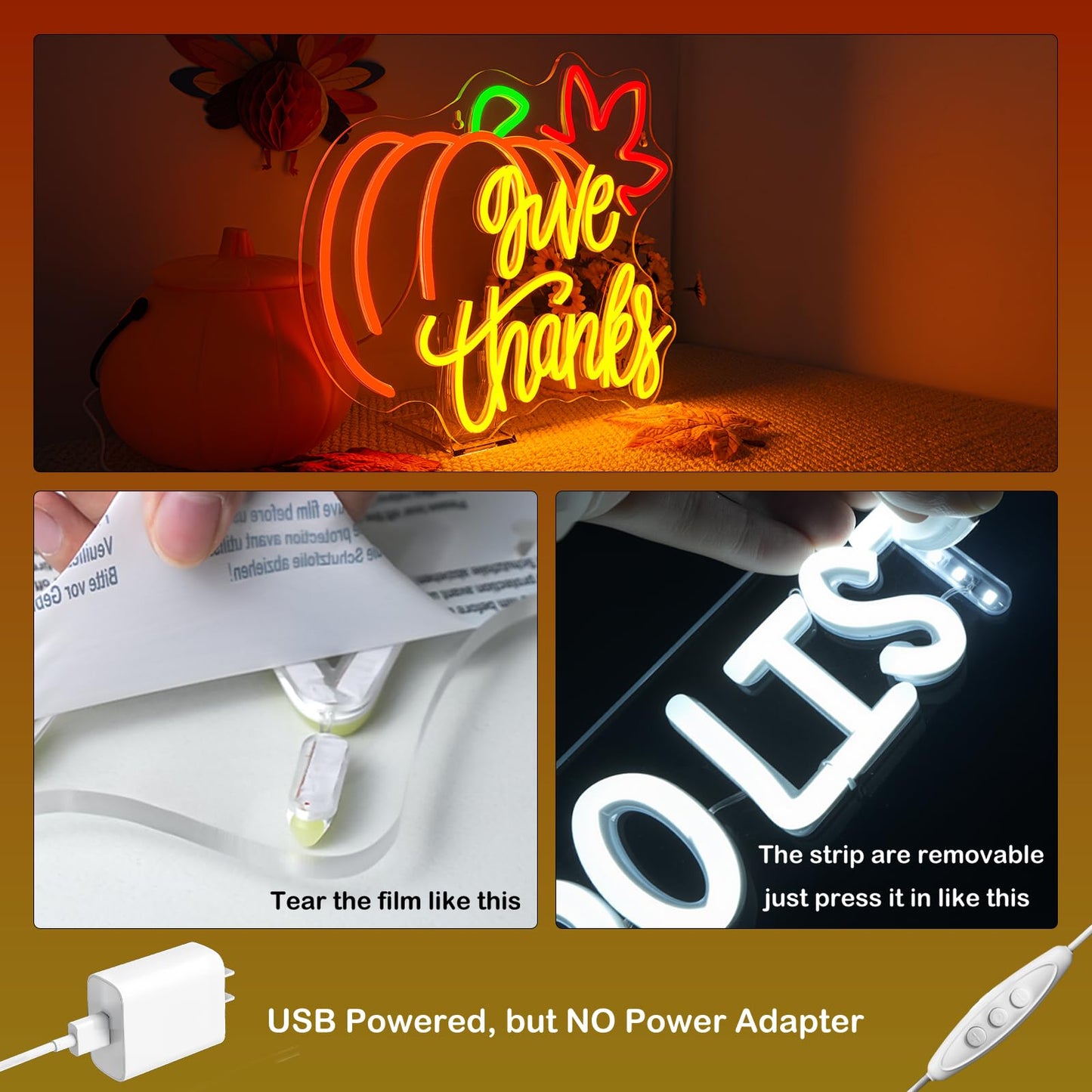 Give Thanks Neon Sign With Light Up Pumpkin Led Neon Light Fall Themed Pumpkins Decor For Bedroom Fall Wall Decor Gift For Teens And mature-themeds