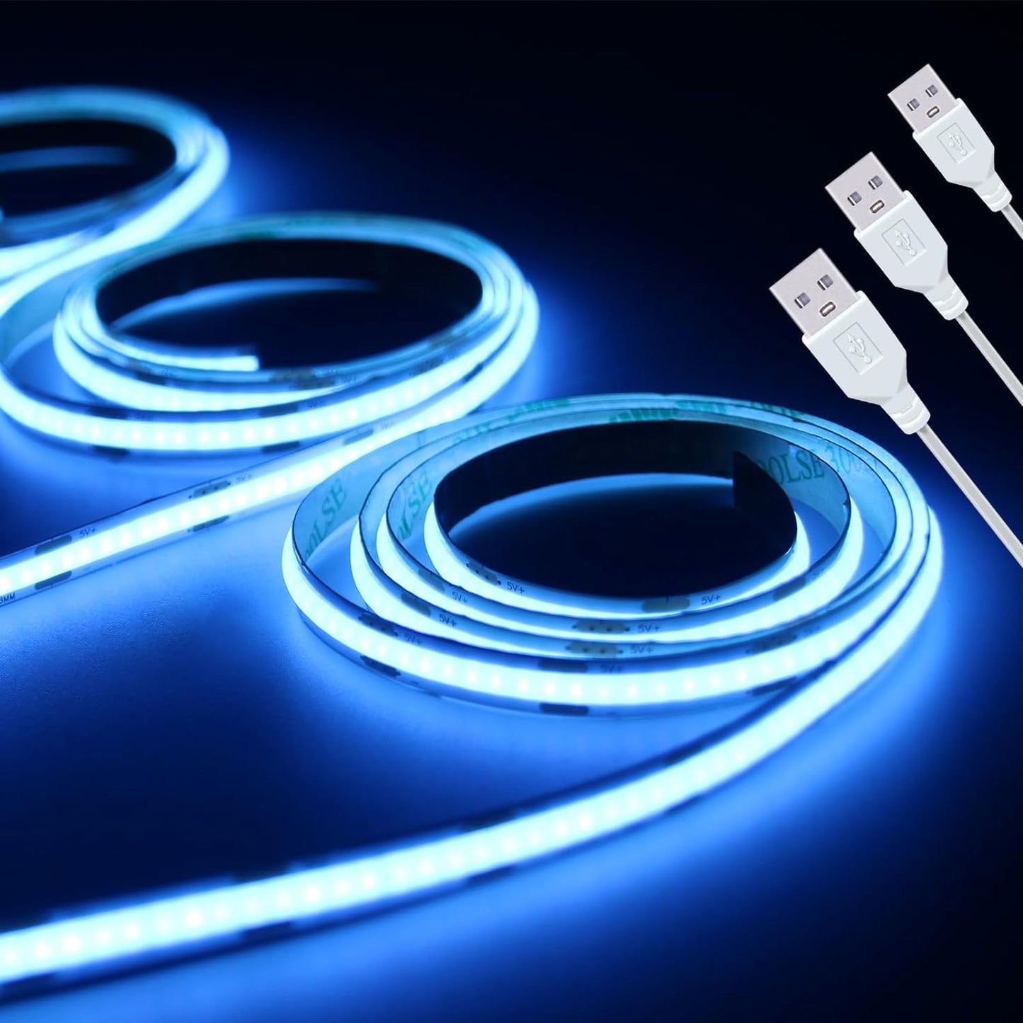 LED Strip Lights ICE Blue COB 320 LEDs High Brightness Indoor Use Flexible Thin LED Lights for Home DIY Display Cabinet 5V USB LED Short Light, Commercial Decoration TV Lights (3.28FT/3Pack)