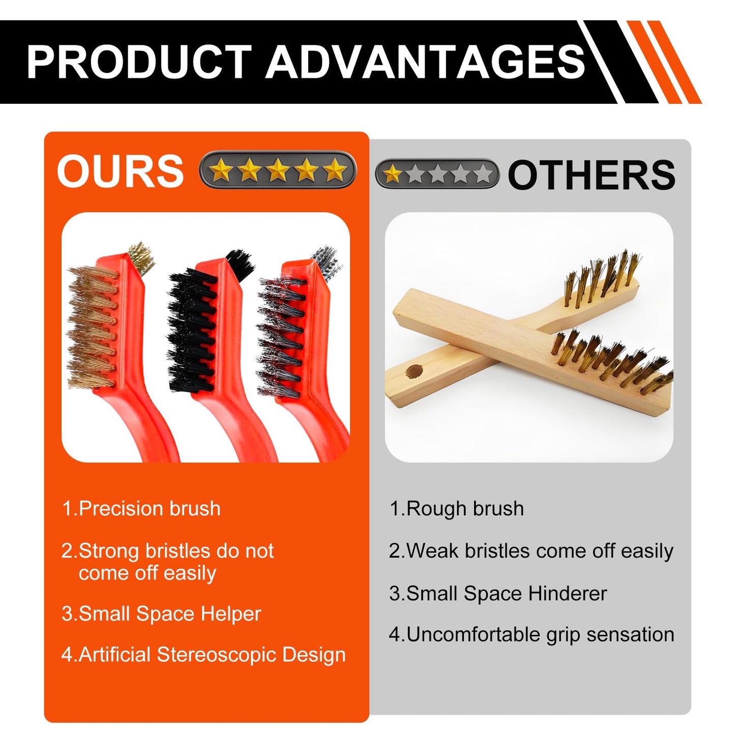 Wire Brush Set, 6 Pcs Professional Wire Brushes for Cleaning Rust, Stainless Steel/Brass/Nylon Brushes, Small Wire Brush with Arc-shaped Handle, Used for Rust Removal, Dirt Removal & Cleaning Crevices