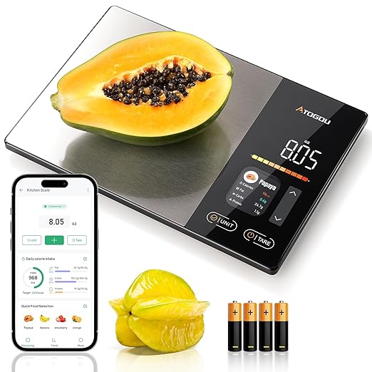 Atogou Smart Food Kitchen Scale with Nutrition Calculator, Color Display & Free App, Precise Portion Control, Calorie & Ma...