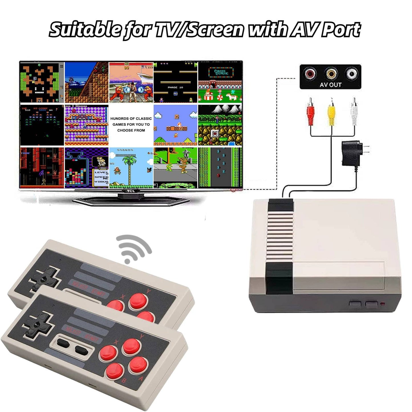 Classic Mini Retro Game Console Built-in 620 Classic Video Games,AV Output and Dual Wireles Game Controllers.AV Output 8-Bit Game System for TV. (Grey-Black)