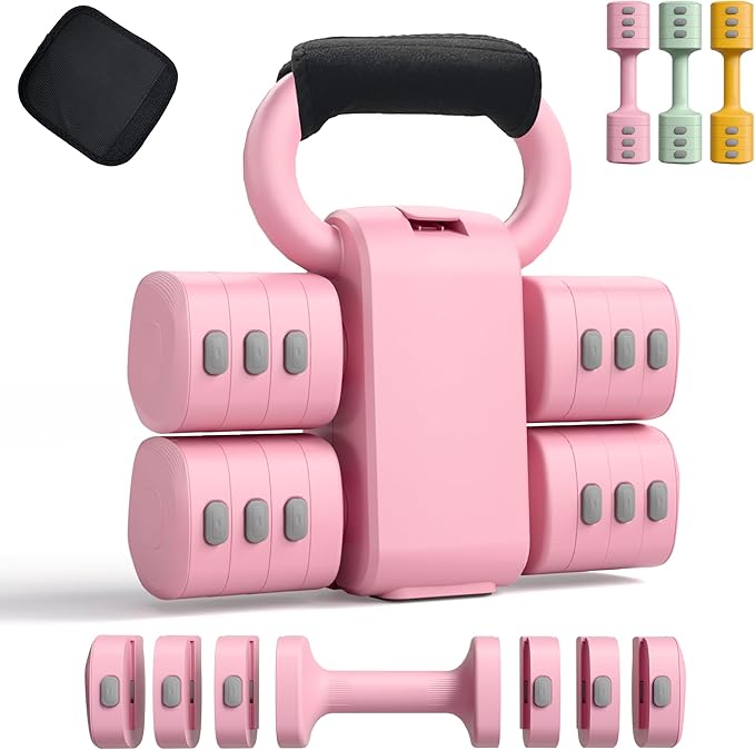 2-in-1 Adjustable Dumbbell Set for Women - 4 Levels (2.2lbs to 12.1lbs) - Home Gym Weights for Women at Home - Fitness Dum...