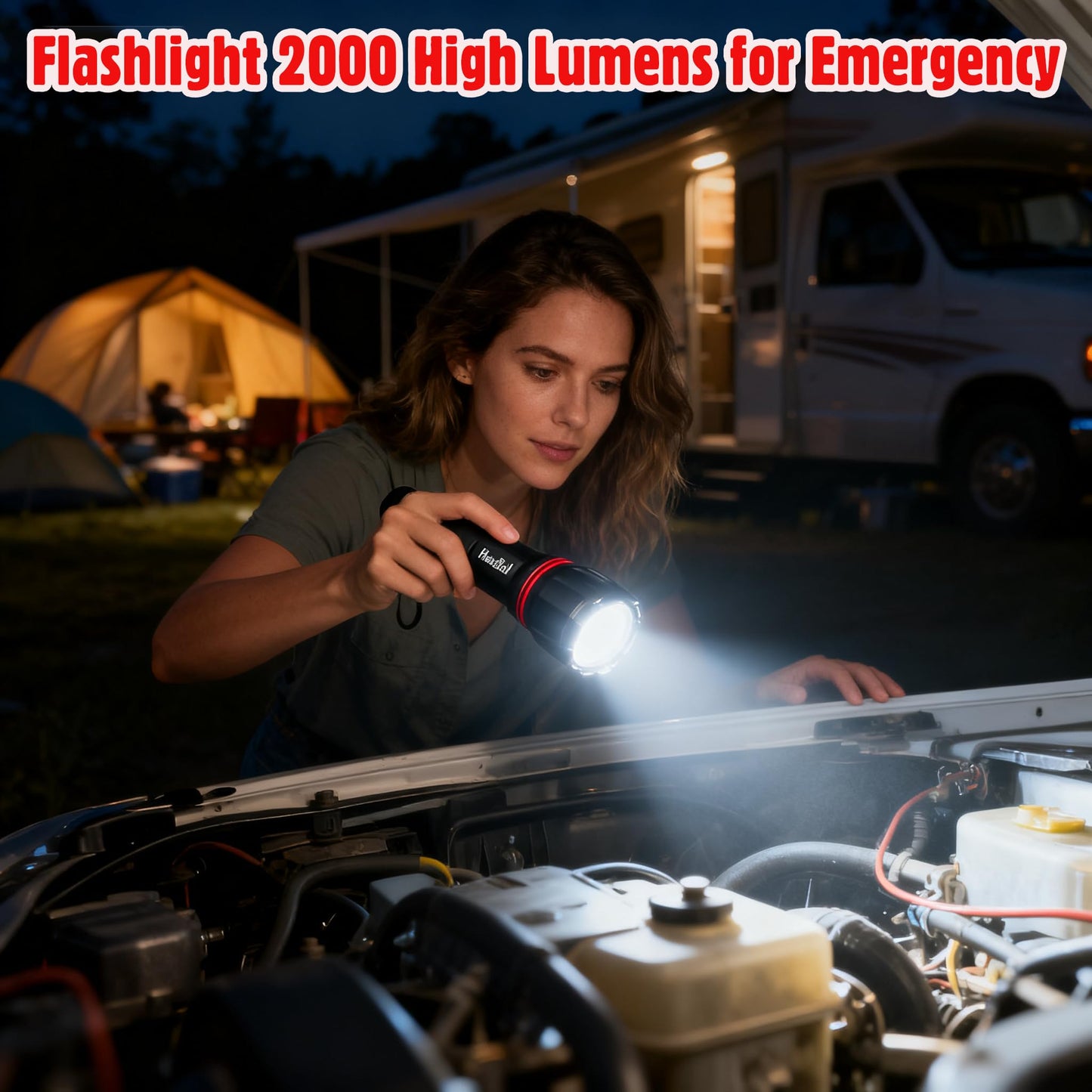 Hausbell A100 Led Flashlights - Waterproof, Zoomable, 5 Modes, 2 Pack, Black, Aluminum
