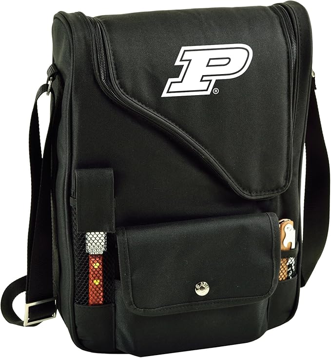 Purdue Boilermakers Licensed Deluxe Wine Carrier with Wine Glasses and Accessories for Two Assembled & Quality Approved in The USA