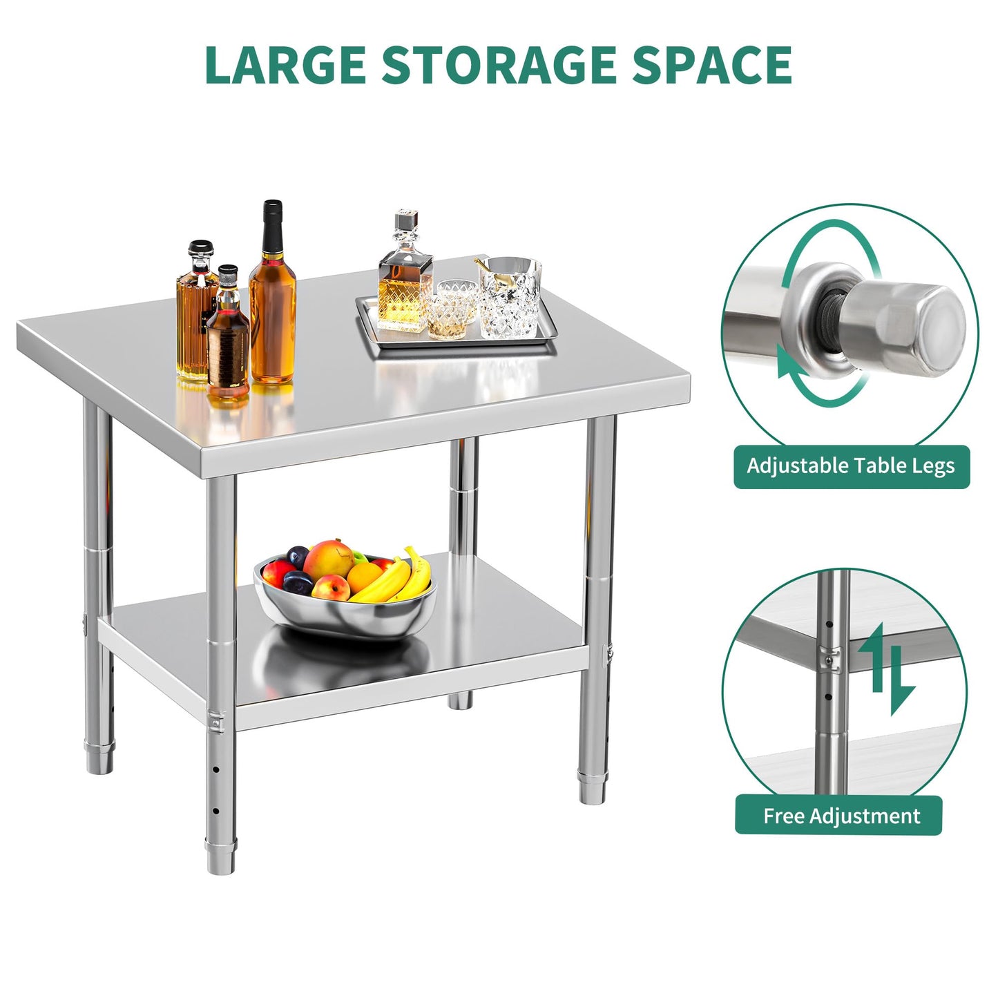 YITAHOME NSF Stainless Steel Table, 30" X 24" Work Table, 2 Shelves Metal Prep Worktable for Home Kitchen Restaurant Garage Warehouse Outdoor