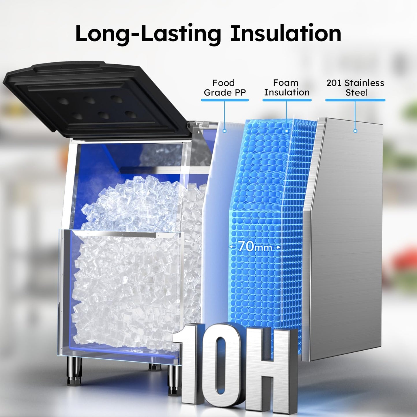 Commercial Ice Machine 700LBS/24H,Storage 560LBS,Large Industrial Ice Maker,Ice Ready in 5-15min,with Self-Cleaning Mode,with Timing Function,10 Levels of Ice Thickness Adjustment,Stainless Steel
