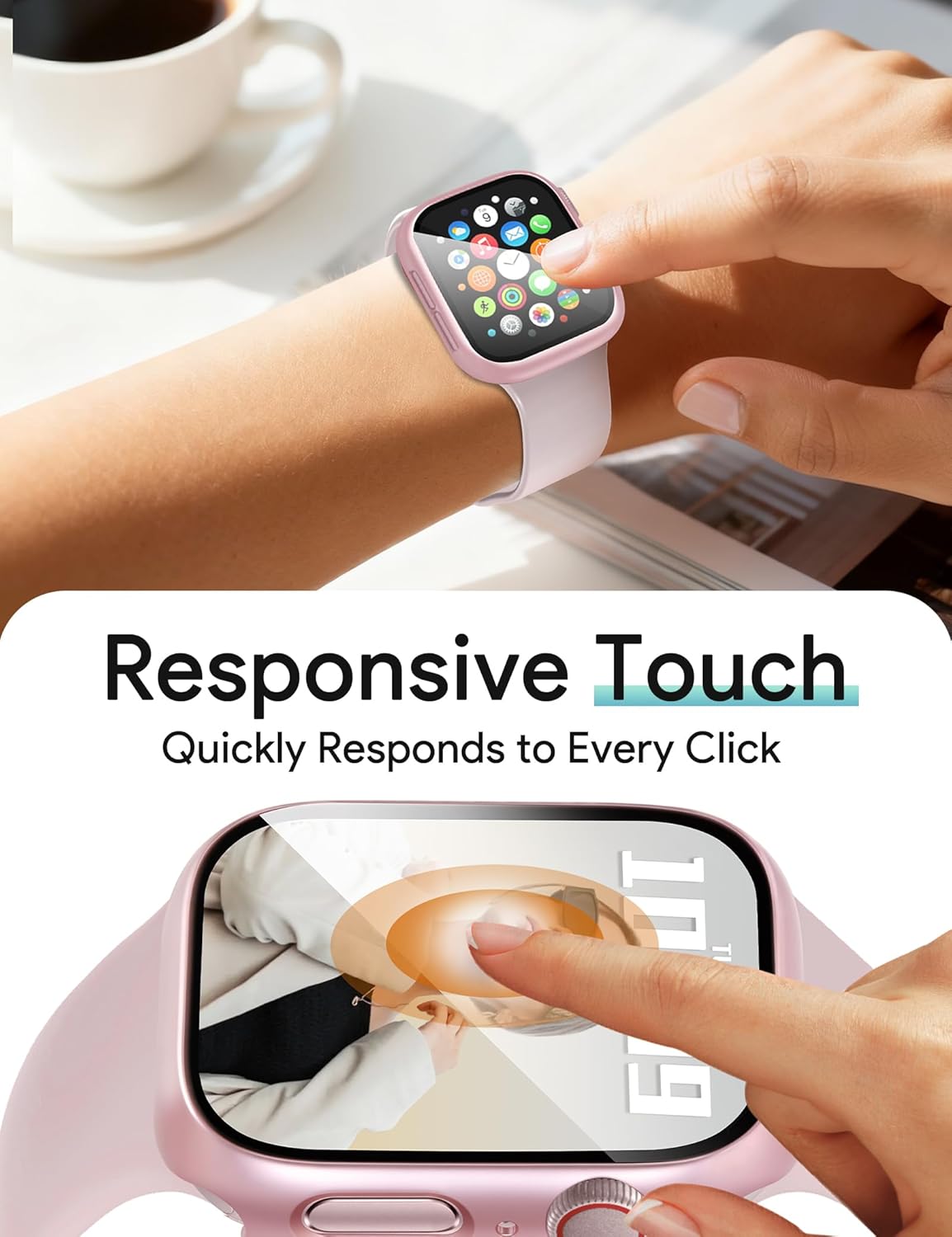 JR.DM 42mm 2 Pack Hard PC Case with HD Tempered Glass Screen Protector for Apple Watch Series 10/11 (2025), Guard Bumper Full Coverage Protective Anti-Scratch Face Cover for iWatch, Pink/Clear