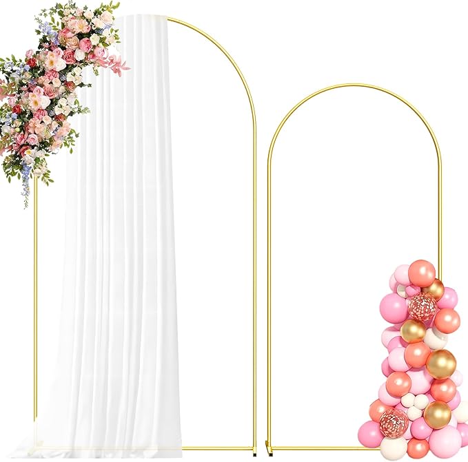 Metal Arch Backdrop Stand, 7.2FT+6FT Wedding Arch Frame, Gold Wedding Arch Backdrop Stand Set of 2, Balloon Arch Backdrop ...