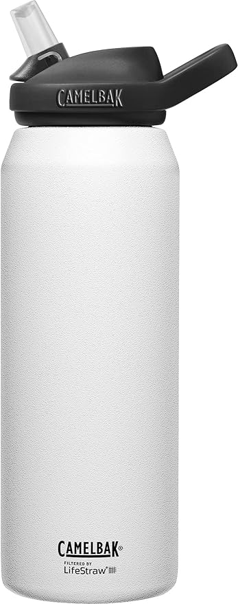 CamelBak eddy+ Water Filter Water Bottle by LifeStraw Integrated 2-Stage Filter Straw - For Hiking, Backpacking, Travel, and Emergency Preparedness - 32oz Vacuum Insulated Stainless Steel, White