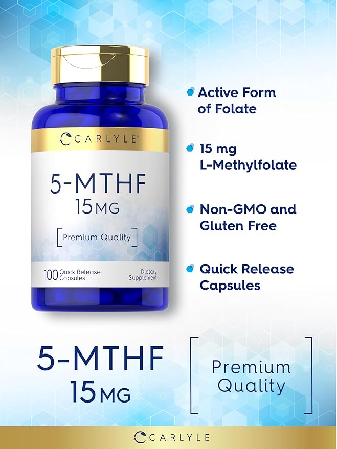 Carlyle 5-MTHF Supplement 15mg | 100 Capsules | L-Methylfolate | Non-GMO, Gluten Free | Premium Quality