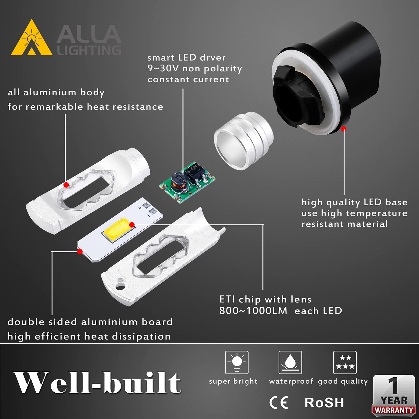 Alla Lighting 3800Lm 899 880 Led Fog Light Bulbs  Super Bright Pg13 Base 884 885 887 893 H27 H32  Eti 56-Smd (8000K Ice Blue)