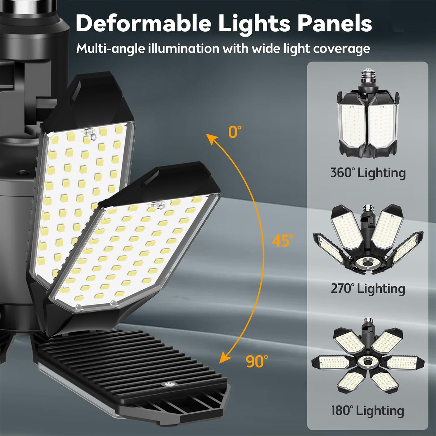 Led Garage Light Super Bright 15000Lm Led Shop Lights 6500K Garage Lighting  360?& 180?Djustable Basement Lights With 6 Deformable Panels Screw In E26/E27 Socket For Workshop Storage Barn Attic
