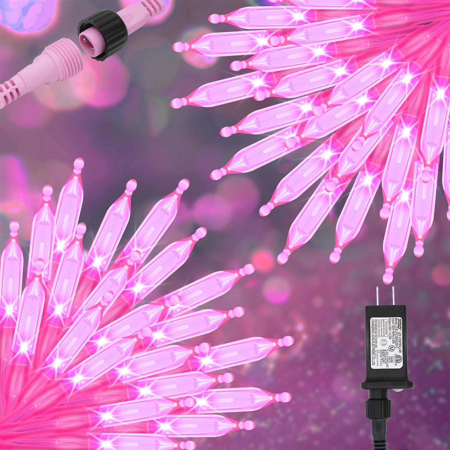 Illuminew Christmas Lights - 98Ft 300 Count Connectable Waterproof Led Fairy Lights Bulbs For Indoor Outdoor Christmas Tree Wedding ValentineS Day Decor (Pink  150 Count - 2 Pack)