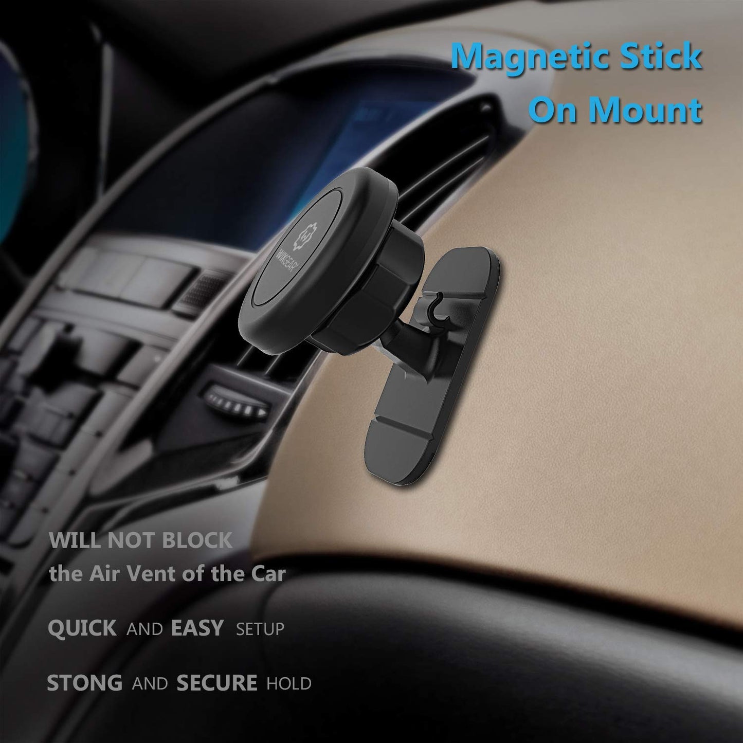 Wixgear Magnetic Mount, Stick-On Dashboard Magnetic Car Mount Holder, For Cell Phones And Mini Tablets With Fast Swift-Snap Tech