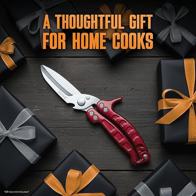 Poultry Shears, Kitchen Shears Heavy Duty for Food With Anti-Slip Handle & Safety Lock, Meat Scissors, Chicken, Lobster, Quail, Fish, Food Cutting Scissors, Bone Cutter (Ultra shears Red)