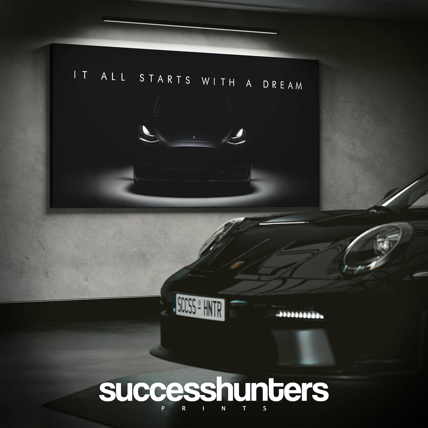 Motivational Wall Art for Office, Super Car Art Canvas, Inspirational Automotive Decor for Tesla Model Y Performance Sportscar Lovers, Motivational Wall Decor for Home, Car Poster (15" x 30" in)