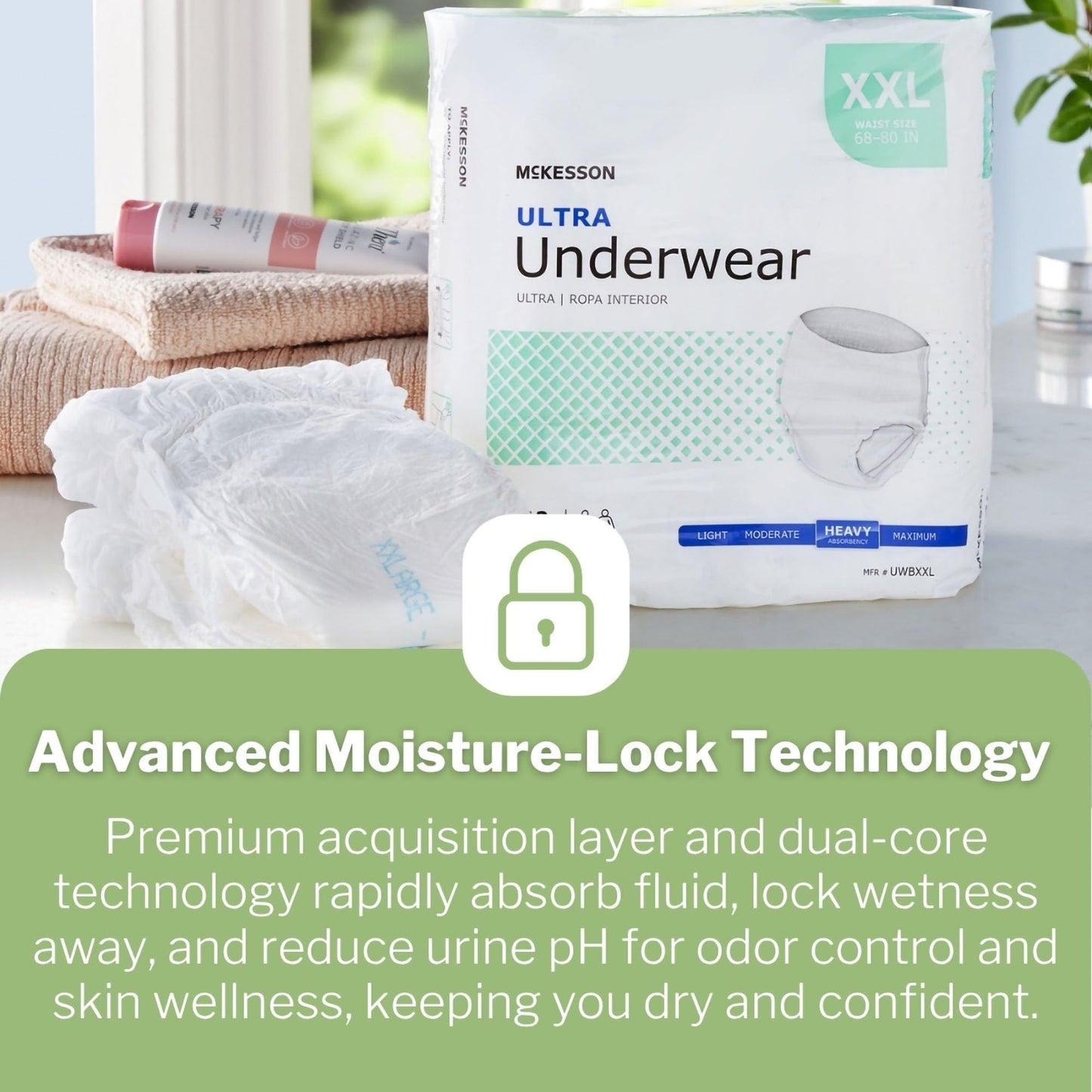 McKesson Ultra Adult Incontinence Underwear, [12 Count], Heavy Absorbency, XXL, 68-80 in. Unisex Bladder Leak Protection, Pull-On Style with Tear-Away Sides, Postpartum and Incontinence Support