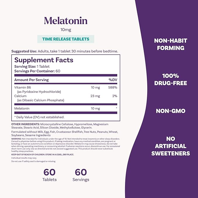 Natrol Sleep Advanced Melatonin Time Release Tablets, Nighttime Sleep Aid, 10mg, 60 Count