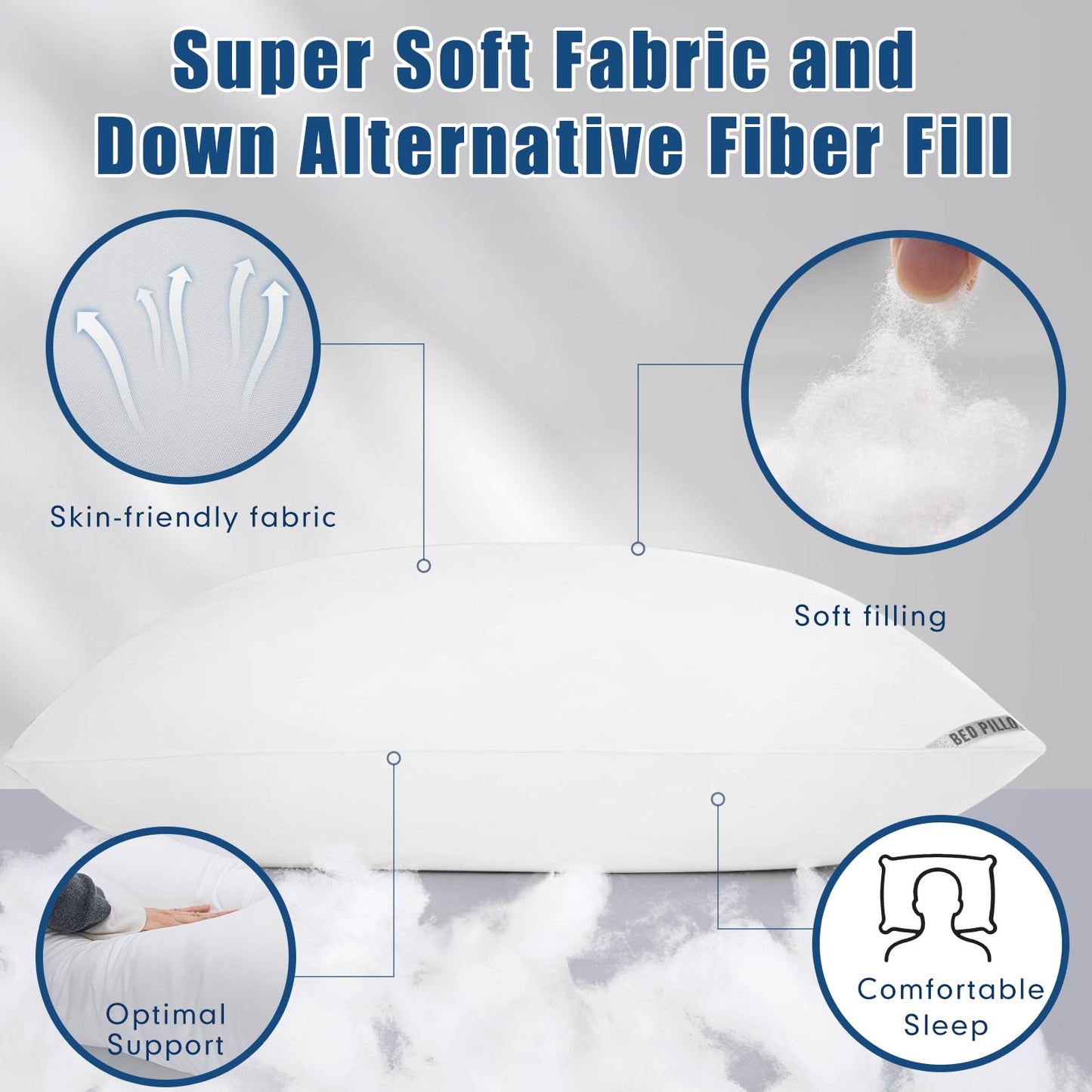 Luxury Hotel Pillows for Sleeping 2 Pack,Bed Pillows Standard Size Set of 2,Down Alternative Filling,Pillows for Back,Stomach and Side Sleepers