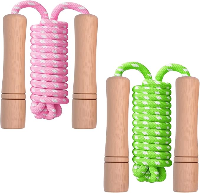 Homello Jump Rope for Kids - Wooden Handle - Adjustable Cotton Braided Fitness Skipping Rope for Toddler Fitness Workout E...