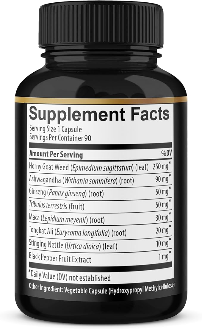 BMVINVOL Horny Goat Weed Capsules with Maca, Ginseng, Tribulus Terrestris, Ashwagandha, Black Pepper - 90 Count for 3 Month Supply