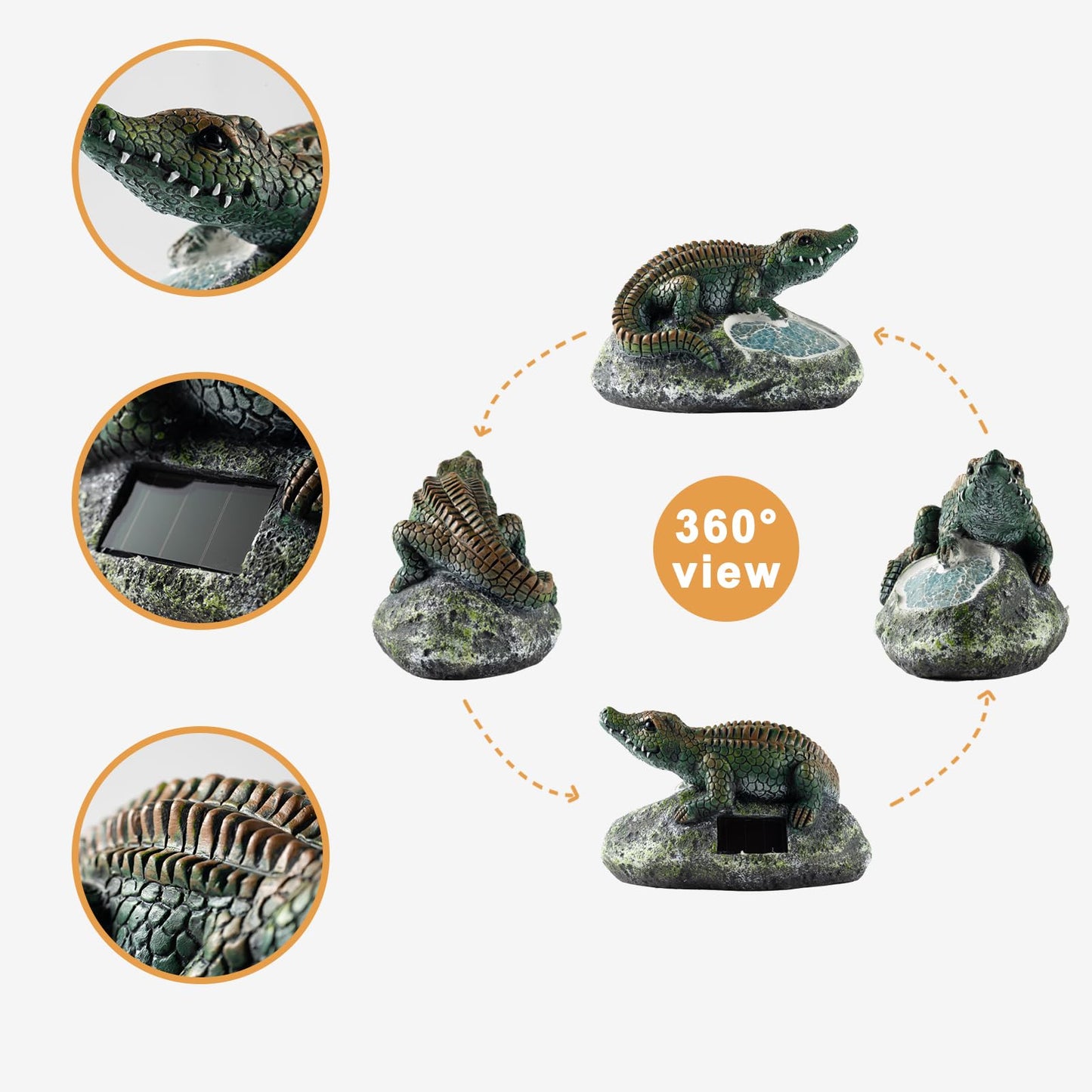 Rezpuao Garden Statue Crocodile,Solar Crocodile Decor for Outdoor,Resin Crocodiles Figurine with Solar Light for Patio,Balcony,Yard,Lawn Ornament,Perfect Garden Gift