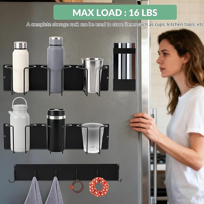 Garvee 4-Pack Magnetic Stanley Cup Holder for Fridge, Premium Carbon Steel Tumbler Organizer, Space-Saving Cup Holder & Lid Organizer for Kitchen Cabinet Storage (35 * 10.5 * 9.5cm)