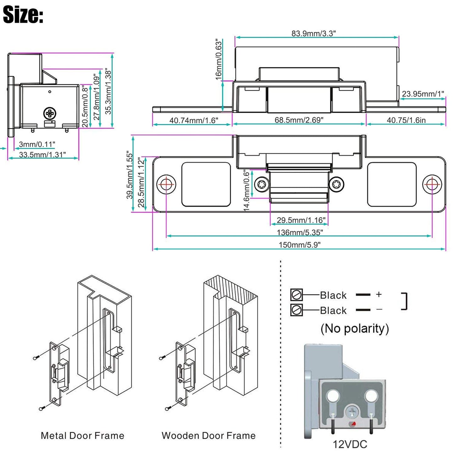 UHPPOTE Electric Strike Door Lock Fail-Secure for Access Control System Deadlatches or Cylindrical Locksets