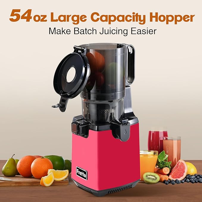 Fretta Cold Press Juicer, Juicer Machines Vegetable and Fruits,5.3'' Wide Self-Feeding Chute,Slow Juicer,Nut Milk Maker Machine, Smoothie Maker,Juice Extractor with Reverse Function,BPA-Free,250W