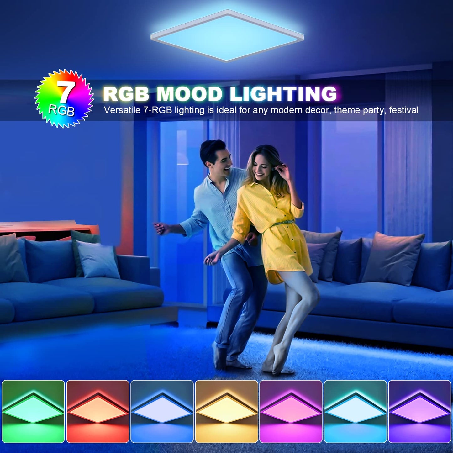 LEZOE RGB LED Ceiling Light Dimmable 18W 8.7 Inch Polycarbonate Fixture, Color Changing 3000K-6500K, Model LZ2212
