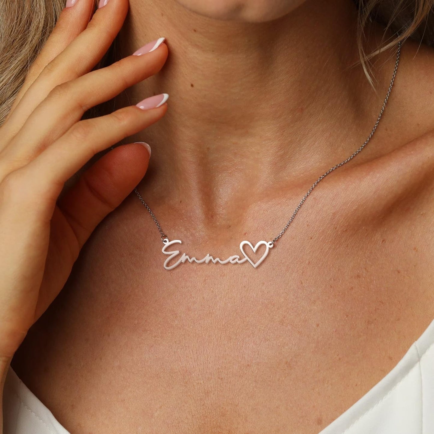 CoolJewelry Name Necklace Personalized Custom Made with Heart Nameplate Initial Necklace 925 Sterling Silver Jewelry Birthday Ch