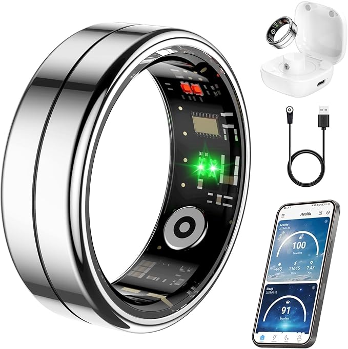 Fit Ring, Smart Health Rings for Women Men with Heart Rate,Blood Oxygen,HRV,Stress Level, Sleep Monitor, Step Tracker, No ...