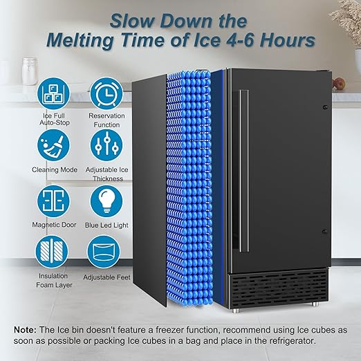 Commercial Ice Maker Machine 120 LBS/24H, 40 Ice Trays 60 LBS Cold Preservation Bin for 4-6 H, Freestanding Undercounter Ice Maker Stainless Steel, Ice Machine for Restaurant Bar Kitchen Cafe, Black