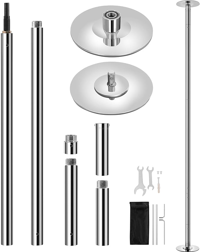 Yaheetech Dance Pole Portable Dancing Pole Height Adjustable 6.9ft-9ft Static Spinning Pole for Apartment, Silver/Argent