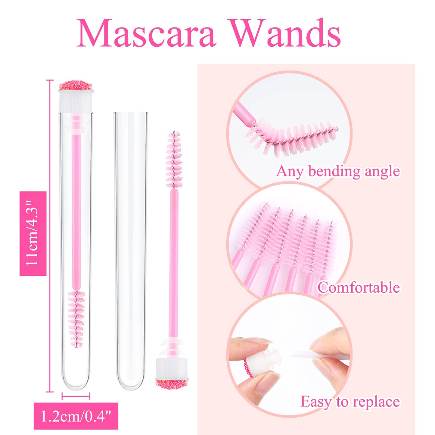 Dming 50-Piece Disposable Mascara Brushes - Eyelash Brushes, Diamond Mascara Wands with Tube, Makeup Tool, Lash Spoolies, Sanita