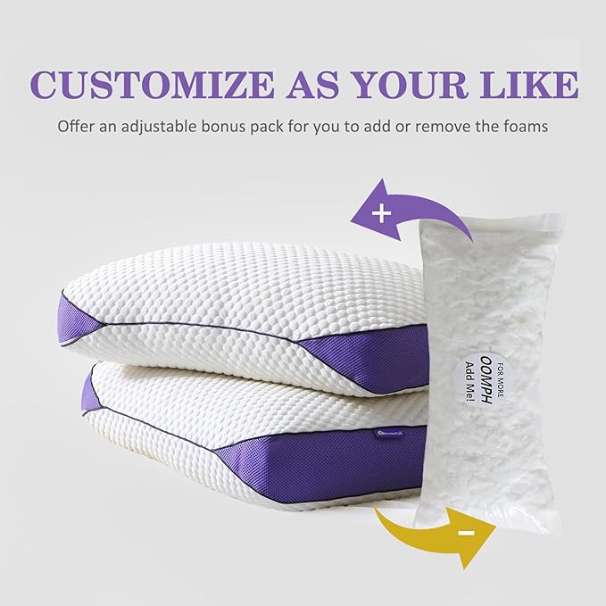 HOMELAB Adjustable Shredded Memory Foam Body Pillow, Cooling Bed Pillow for Sleeping with Removable Cover, Medium Pillow for Side Stomach & Back Sleepers, 1 Pack 20"x52"