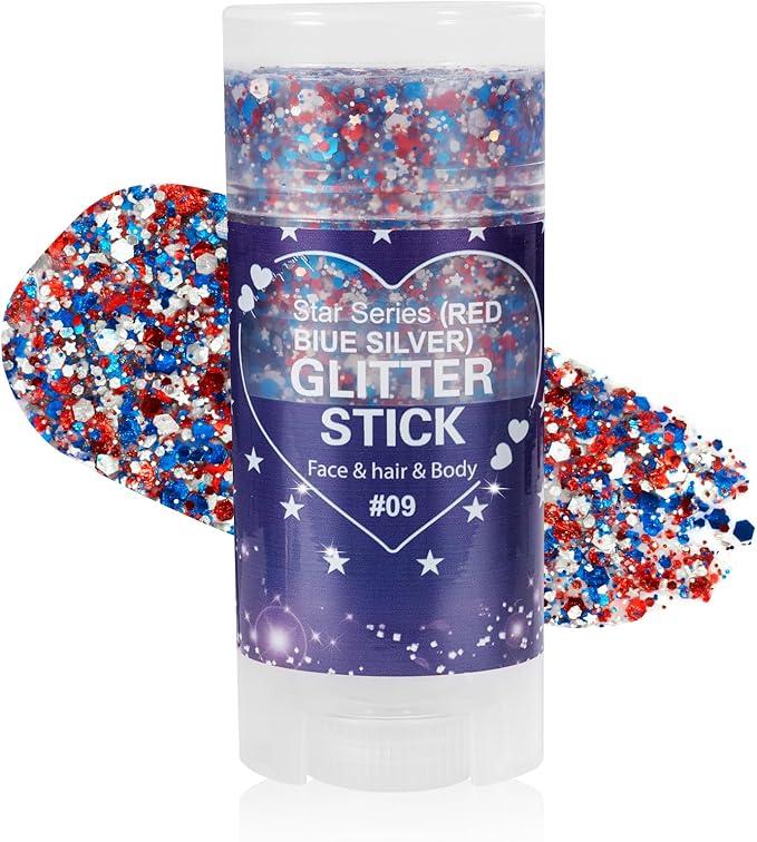 Mysense Patriotic Red White and Blue Body Glitter Stick,4th of July Accessories,Sparkling Face Hair Glitter for Fourth of ...