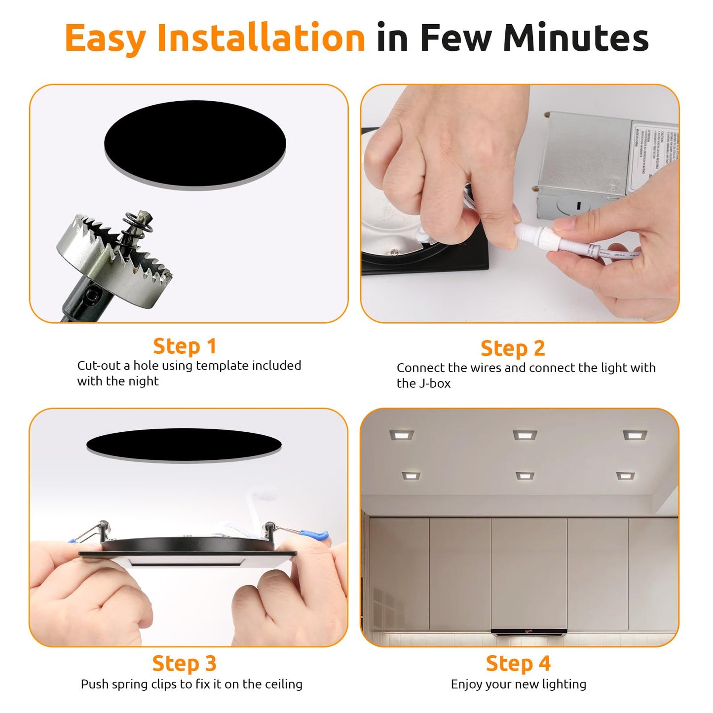 Honzin 1 Pack 6 Inch Square Led Recessed Lighting  5Cct Ultra-Thin Led Ceiling Lights  2700K/3000K/3500K/4000K/5000K Selectable  13W  Ic Rated  Dimmable Black Square Trim With Junction Box