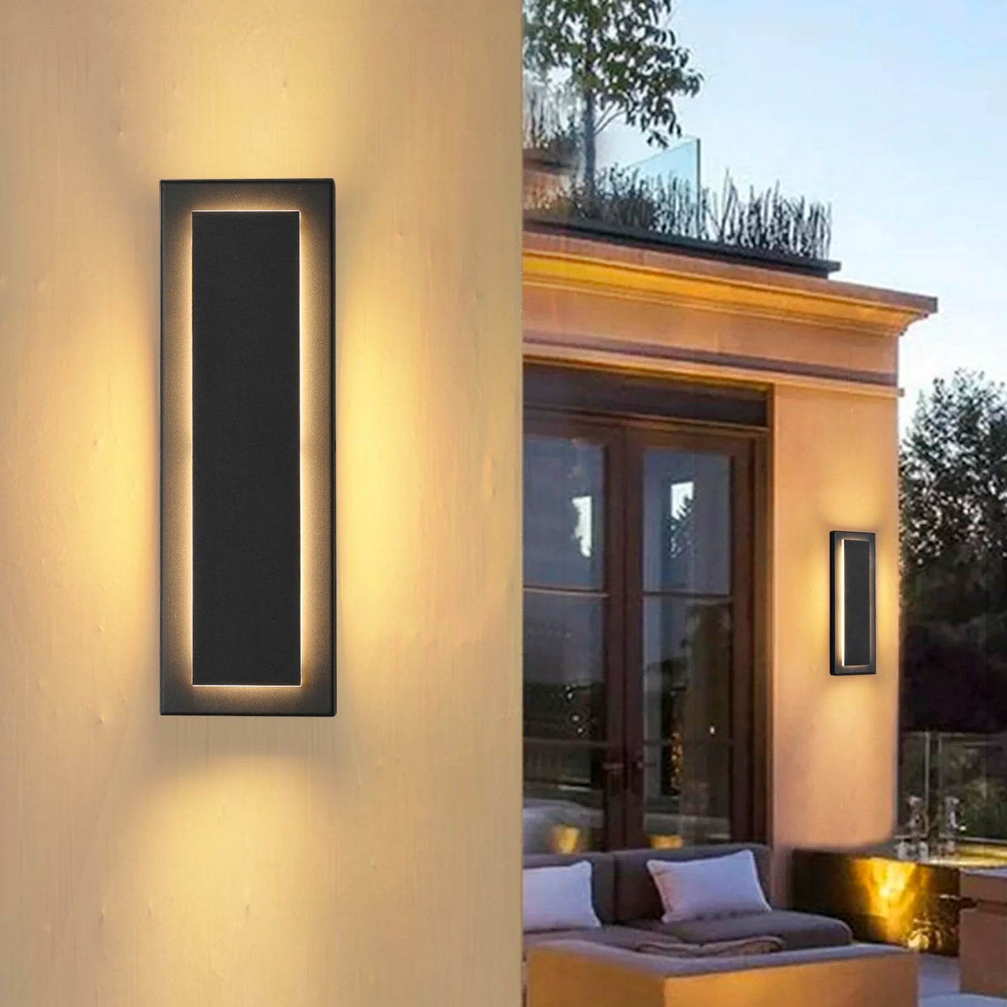 Zsmaiku 4 Packs Modern Exterior Lighting Fixtures  Black Led Outdoor Porch Wall Light  16 In Long Outside Lights For House  Front Door  Patio  Waterproof Outdoor Sconce Lights  3000K Warm White 12W
